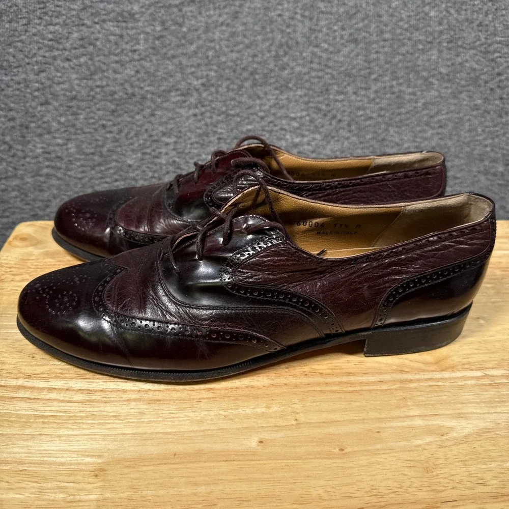 Miguel Angel Wingtip Oxfords Mens 11.5 Burgundy Leather Italian Dress Shoes